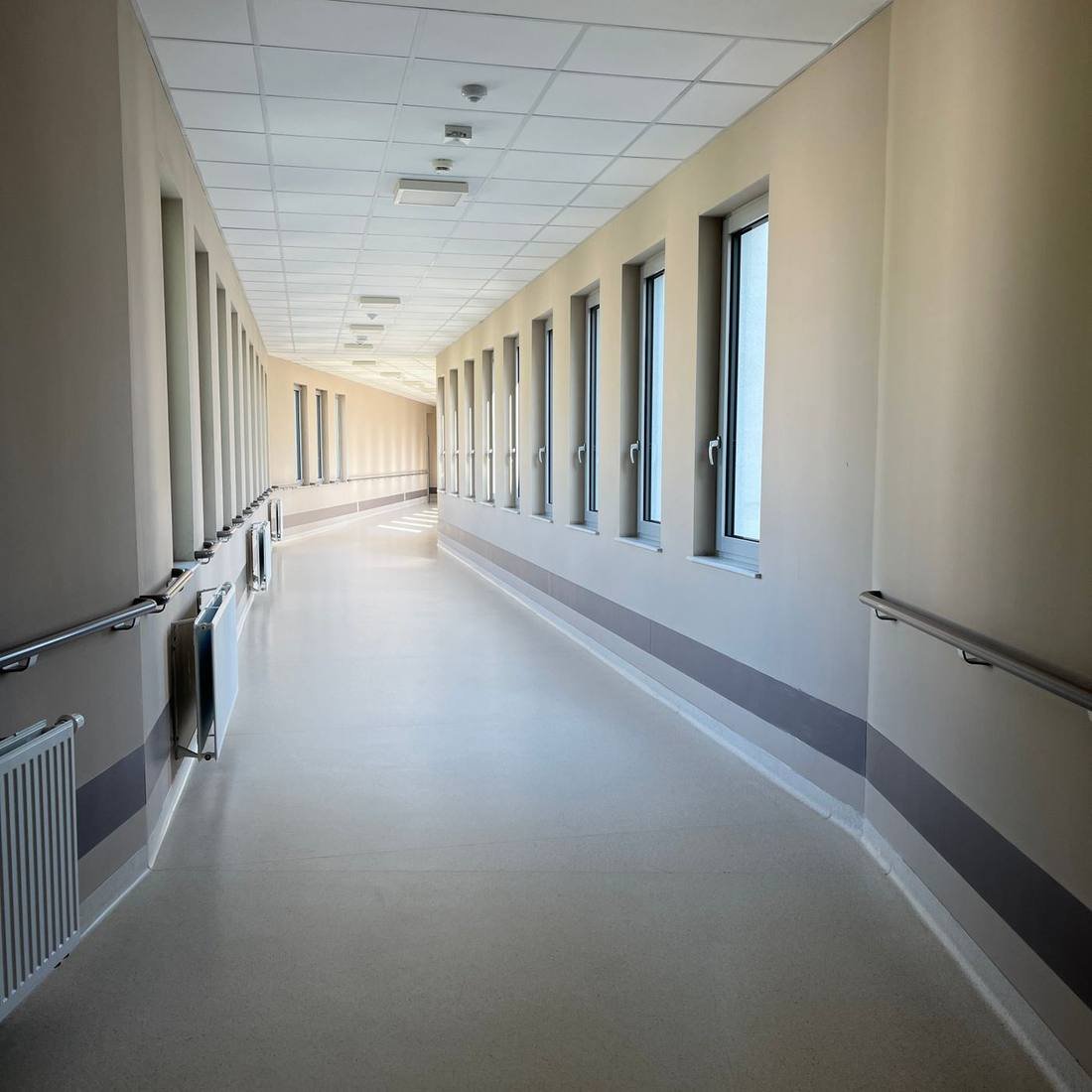 A bright, modern corridor inside one of our partner hospitals in India